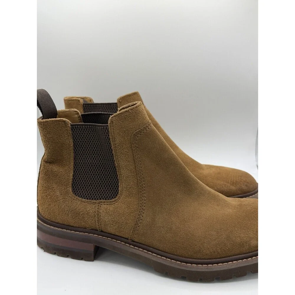 Johnston & Murphy Men’s 8.5M Tan Suede Chelsea Boots Lug Sole Leather Pull On